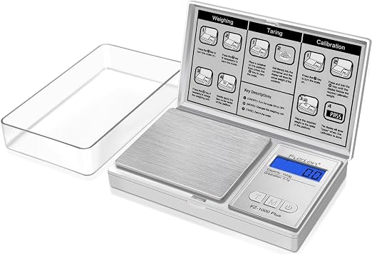 Fuzion Digital Pocket Gram Scale 0.1g/1000g - Small Kitchen Scale with Tray | Weighs Small Food, Spice, Herb, Coin - Easy of Use, LCD Display, Tare Function, 6 Modes Ounces Grains, Batteries Included by Fuzion%C2%AE