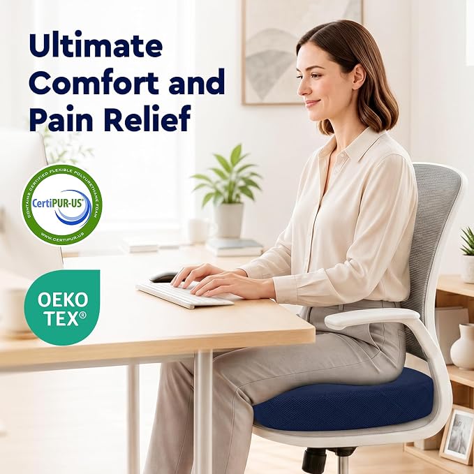 Seat Cushion, Memory Foam Office Chair Cushion - Blue, XXX-Large | for Car Seat, Airplane, Desk Chair - Sciatica & Hip & Coccyx Pain Relief Cushion for Long Sitting Office Workers, Car Drivers - Image 8
