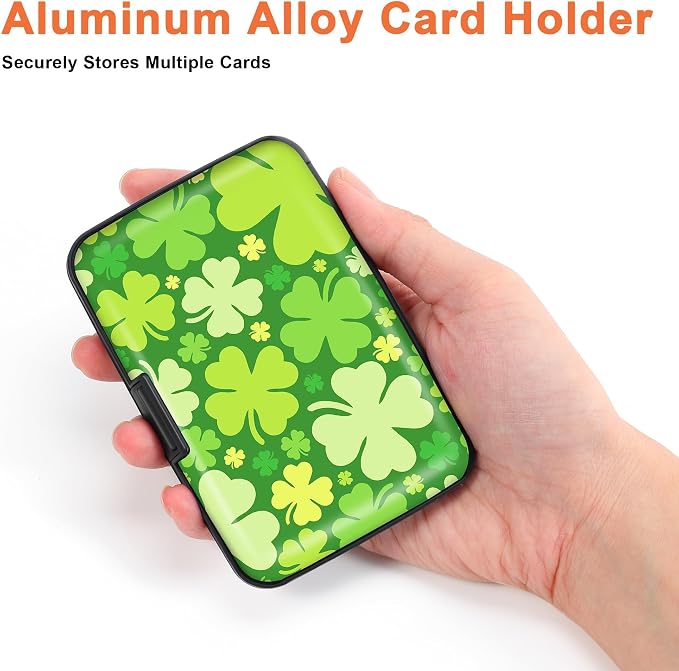 Mayski Credit Card Holder for Women RFID Blocking Wallet, Lucky Clover | Card Wallets for Women Small Mini Business Metal Accordion Aluminum Alloy Hard Case for Men - Image 3