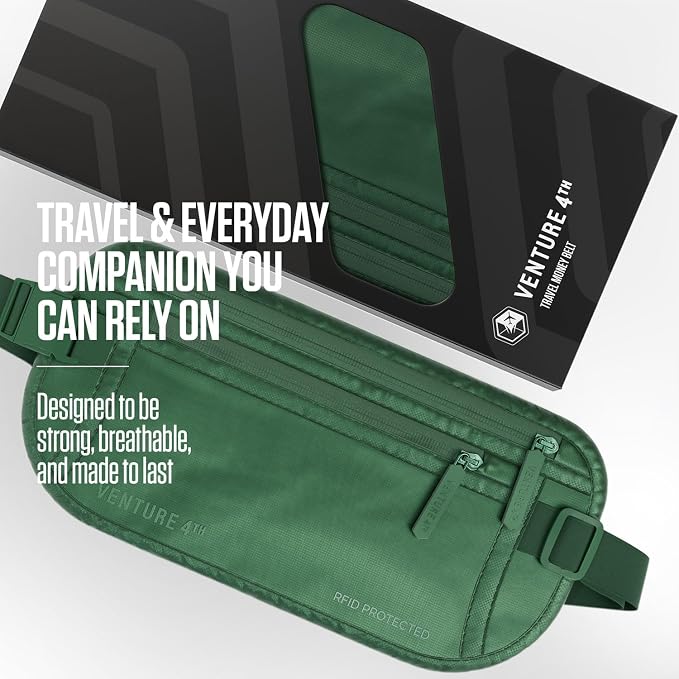 VENTURE 4TH Travel Money Belt, RFID Blocking Passport Holder - Sleek Green - Image 4