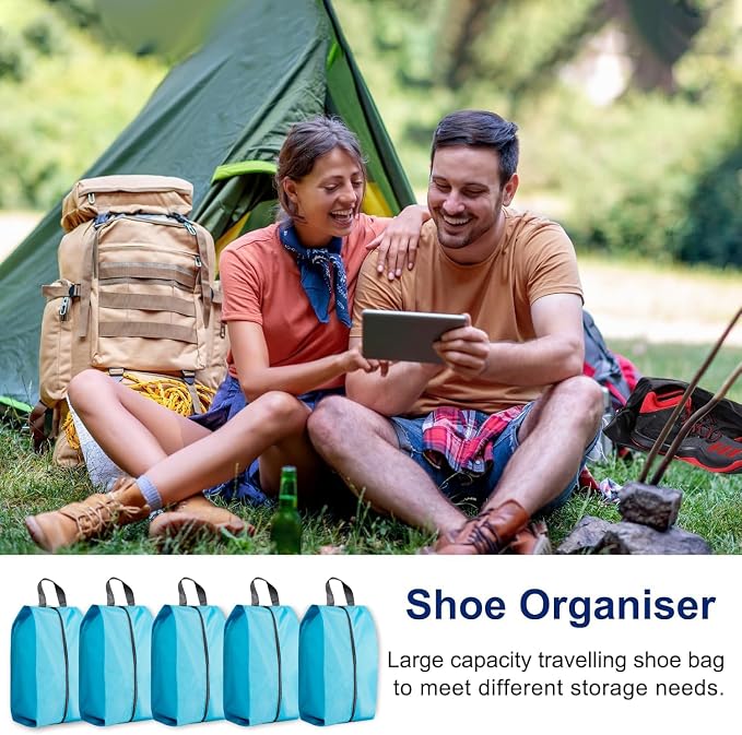 5Pcs Large Travel Shoe Bags Portable Travel Gifts Shoe Organizer with Zipper Closure, Waterproof Nylon Shoe Storage Organizer with Handle Travel Bags For Men and Women, Blue - Image 8