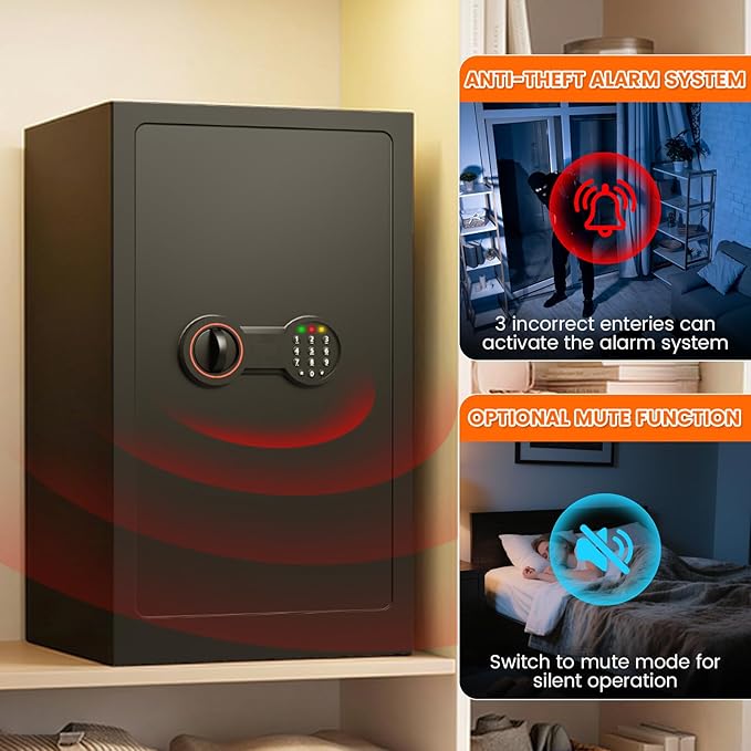 35-Min 1700°F Fireproof Safe for Home Documents, 27.6" Tall Large Safe Box | 64LBS Heavy-Duty Safe with Alarm System and Sensor LED Light, Fire Safe for Office Security - Image 5