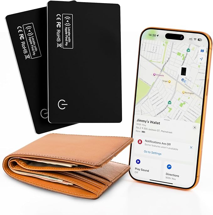 2Pack Wallet Tracker Air Card Tag Tracker Card Ultra Slim 0.07in, IP68 Waterproof Travel Credit Card Design Works with Find My for Wallets, Keys, Luggage,Bags by J-TechDigital