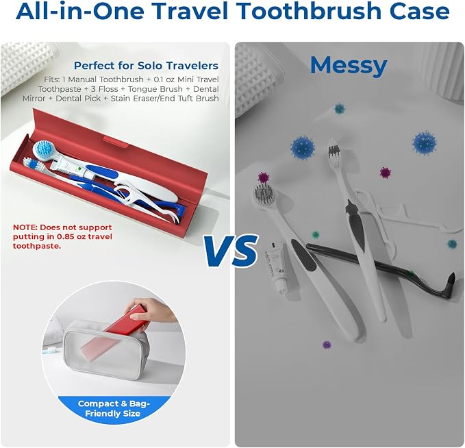 Wider Aluminum Toothbrush Travel Case, Portable Travel Toothbrush Holder, Durable Manual Toothbrush Box Container for Traveling, Bathroom, Camping, Business Trip, Red - Image 3