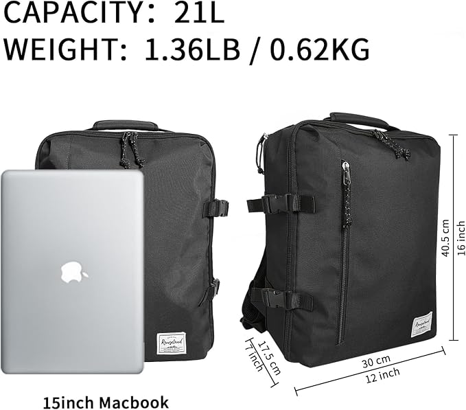 New Business Trip Backpack 21L Flight Approved Carry on Daypack 15-inch Laptop Notebook, Travel Commute Gym Sport, All Black - Image 2