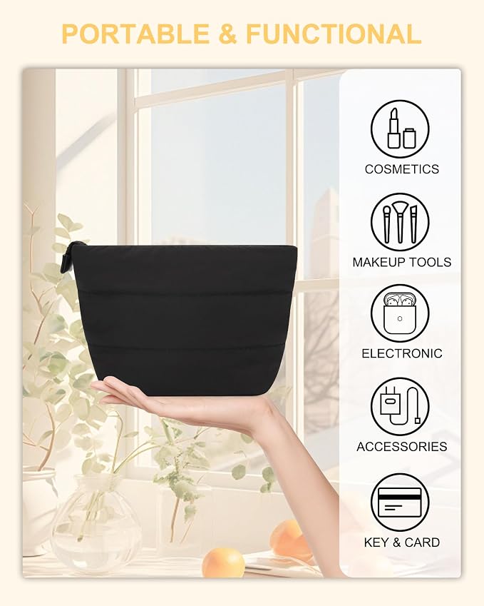 Relavel Mini Makeup Bag, Cute Toiletry Bag Organizer, Black | Smaller Cosmetic Pouch for Women, Portable Traveling Car Bag for Essentials with Compartment - Image 5