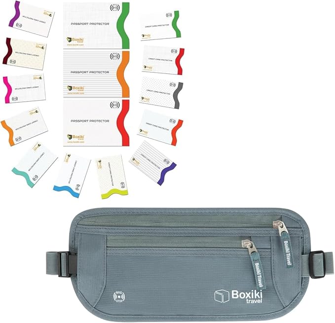 Ultimate Travel Security Set - RFID Blocking Sleeves and Hidden Money Belt for Superior Protection by BoxikiTravel