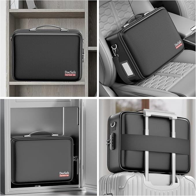 DocSafe Fireproof Document Box with Lock＆Shoulder Strap, Hard-Shell Case File Organizer with Accordion File Folder, Multi-Layer Portable Home Office Travel Safe Storage for Important Documents Laptop - Image 7