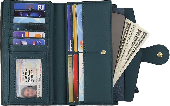 Travelambo Women's Wallet RFID Blocking Trifold Clutch Large Capacity Credit Card Holder Travel Purse - Image 2