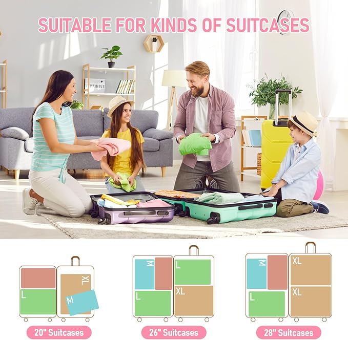 6 Set Compression Packing Cubes, Suitcase Organizer, Lightweight Travel Essentials, Compression Bags For Travel Accessories Luggage Storage Set (6Pcs, Pink Leopard) - Image 6