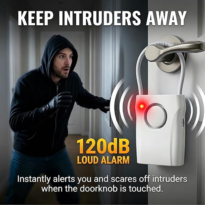4 Pack Door Handle Security Alarm | 120dB Vibration Anti-Theft Alert, 3-Level Sensitivity, Portable Door Knob Alarm, For Travel Home Hotel Apartment - Image 4