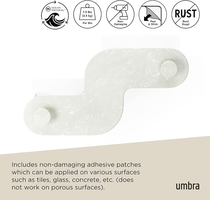 Umbra Nami Shower Caddy, Adhesive No Drill Bathroom, Set of 2, Ocean Sand | Waterproof construction, integrated drainage, rust-free, holds 6 lbs - Image 6