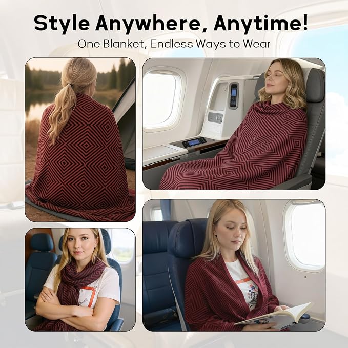 Travel Blanket Airplane - Ultra Soft & Lightweight Knit Design Compact Airplane Blanket,53x72 Inch,Stylish Travel Shawl Wraps for Flights,Office,Home Use,Travel Essentials & Gifts - Image 3