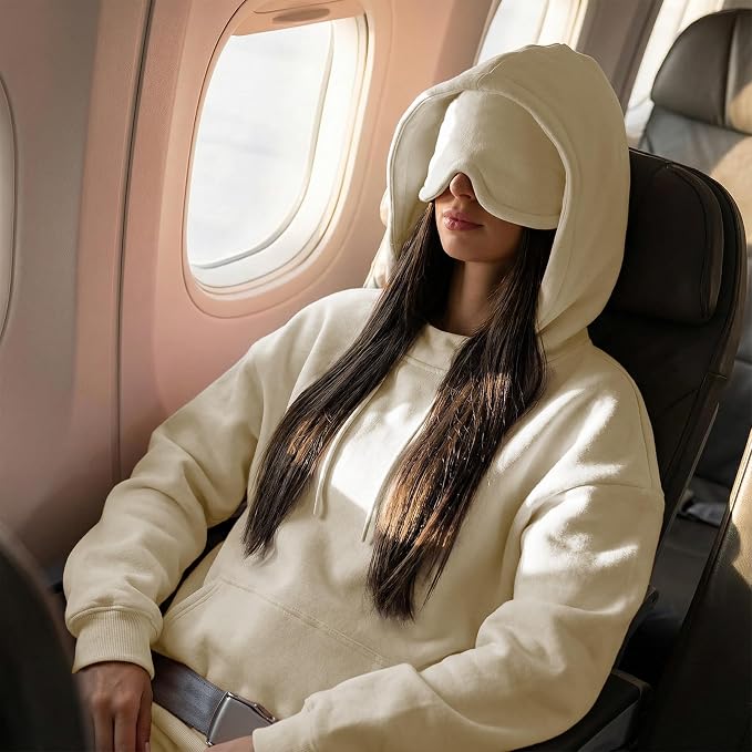 Ainangua Womens Oversized Pullover Essentials Hoodie with Eye Mask Comfor Airplane Mode Travel Office Vacation Sweatshirt - Image 2
