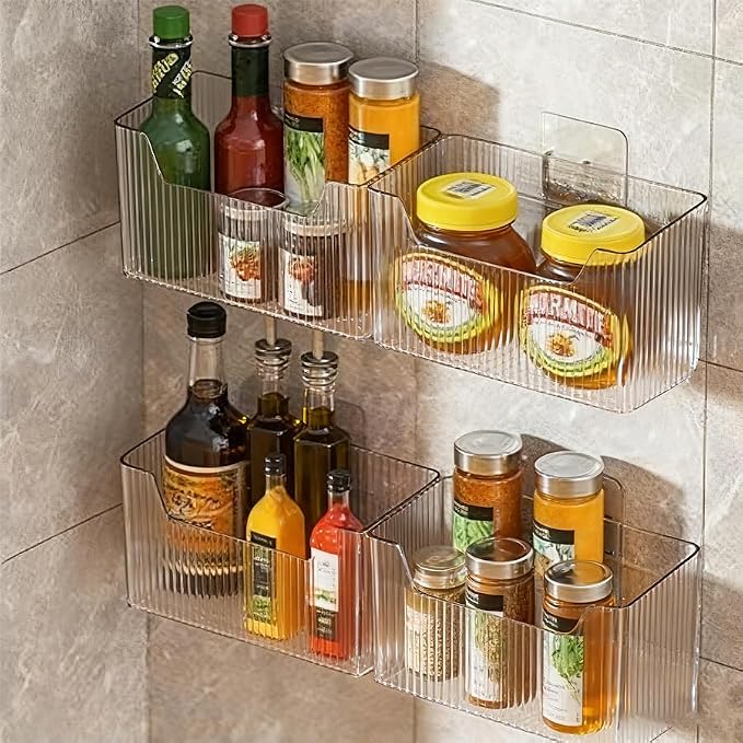 Acrylic Wall Mounted Storage Rack, 2 Pcs Storage Box Shower Basket | Utilizes adhesive hooks, durable, a transparent acrylic design, for bathrooms, kitchens, stackable, space-saving, sturdy - Image 9