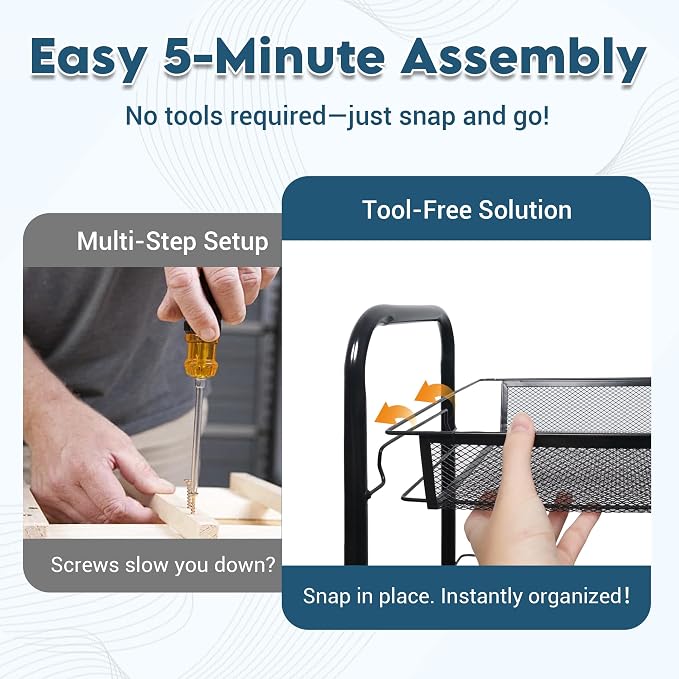 LOFTEY 4 Tier Rolling Cart, Small Metal Utility Cart with Wheels, Black | 10.2" Slim Width, Four Mesh Baskets, 15 lb Load Capacity per Basket, Tool-Free Assembly, Ideal for Bathroom & Snack Storage - Image 6
