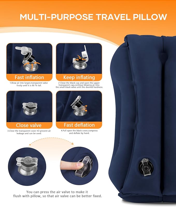 Sunany Travel Pillow, Upgraded Plane Pillow for Long Flights, Inflatable Neck Pillow Used for Airplanes,Cars,Buses,Trains,Office Napping with Eye Mask,Earplugs (Blue) - Image 6