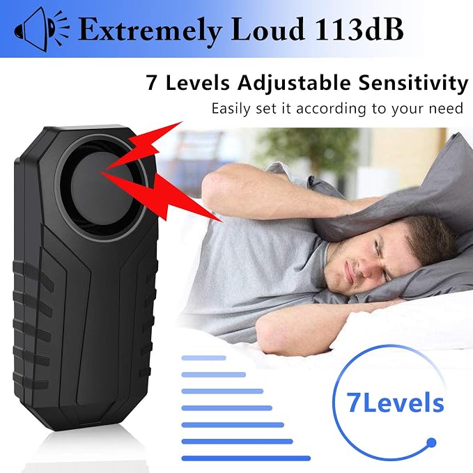 113dB Bike Alarm Anti Theft with Square Remote | Motion Sensor Bicycle Alarm, IP65 Waterproof Bike Accessories, Sensitivity Adjustable & SOS, for Scooter/Motorcycle/Tricycle - Image 4
