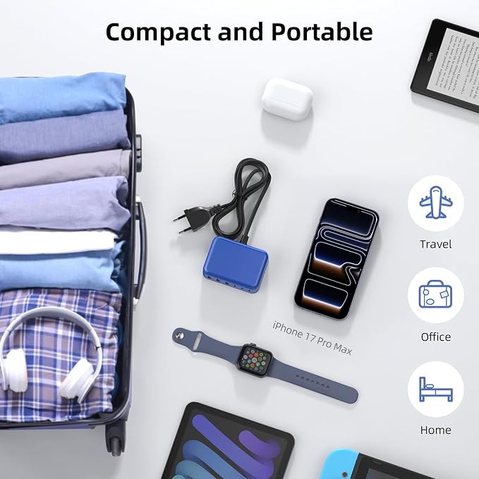 100W 6 in 1 USB Charger, 50% Smaller Charging Station for Multiple Devices | Fast Charging Blocks with Type C Port, USB Charging Hub Organizer Multiport Power Strip for iPhone,Samsung,Ipad,Kindle,Travel - Image 5