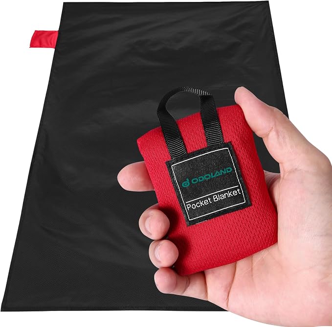 Odoland Sandproof Beach Blanket, Waterproof Portable Mat with Carry Pouch | 43.3“x27.5” Quick Drying & Foldable Lightweight Sand Free Beach Mat Tarp for Hiking, Camping, Travel, Red by Odoland
