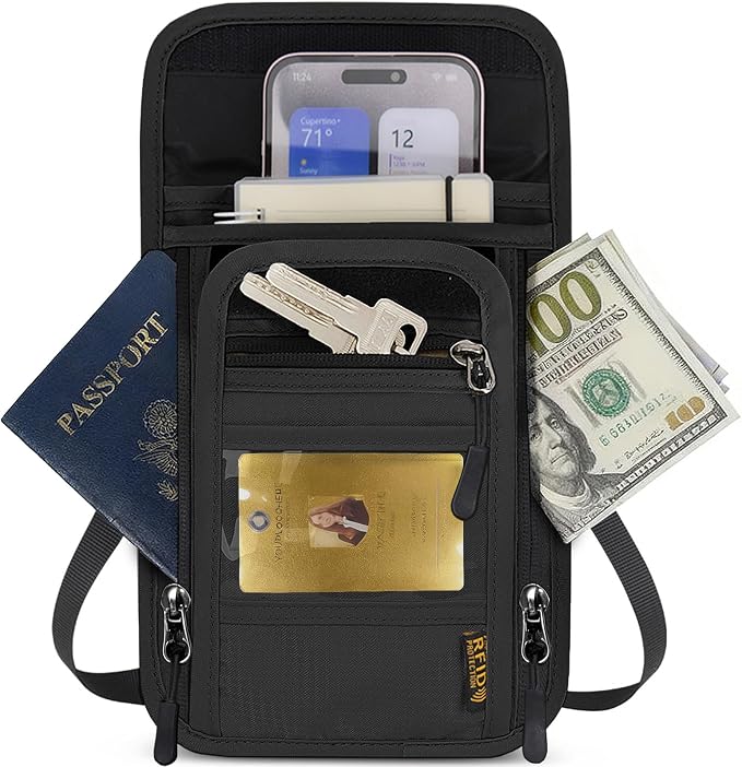 Travel Neck Wallet RFID Blocking – Hidden Passport Holder & Anti-Theft Money Pouch for Men & Women, Lightweight Concealed Undergarment Organizer with Adjustable Strap, Secure Document Holder - Image 9