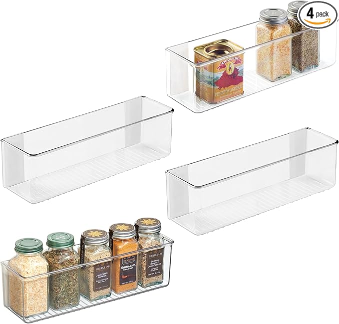 iDesign Adhesive Organizer Bin, Set of 4, Clear | Damage-Free Hanging, For Kitchen, Bathroom, or Office by iDesign