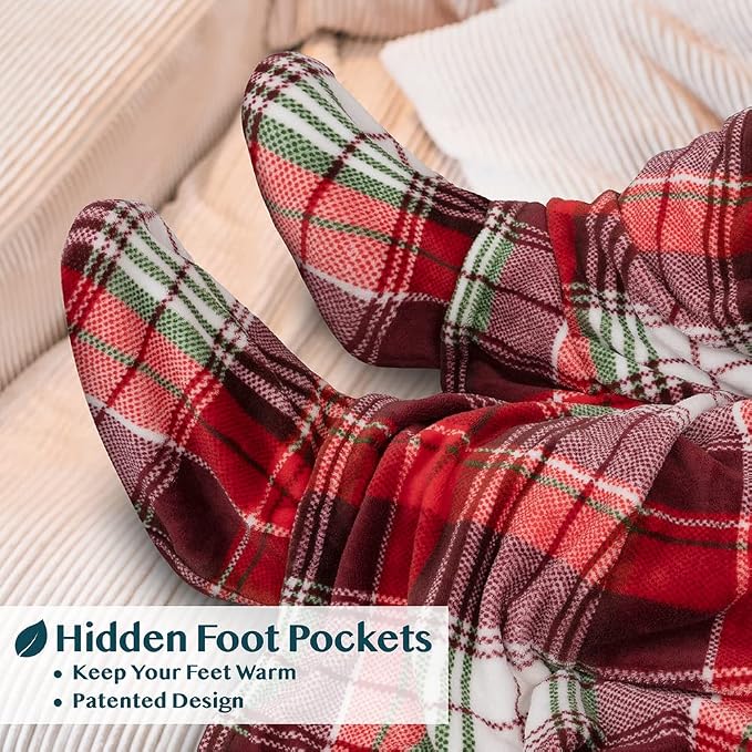 PAVILIA Fleece Blanket with Sleeves, Foot Pockets for Women Men Adults, Plush Wearable Blanket Throw Wrap, Warm Snuggle Blanket Robe, Cozy Gift Ideas Wife Mom, Christmas Plaid - Image 2