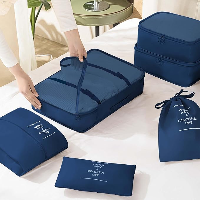 KPX 8 Set Packing Cubes for Travel, Luggage Packing Organizers Accessories Large Toiletries Bag for Clothes Shoes Cosmetics (Navy Blue) - Image 6