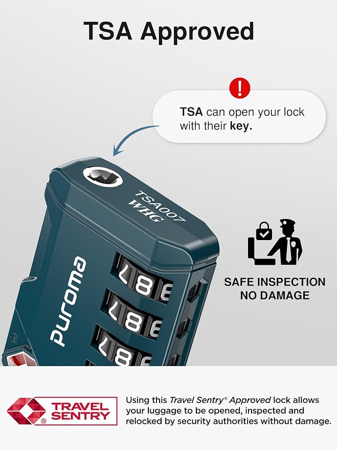 Puroma TSA Approved Luggage Locks, 2 Pack 4 Digit Resettable Travel Combination Code Lock with Zinc Alloy Body for Suitcase, Backpack, Laptop Bag, Gym Locker, Toolbox (Peacock Blue) - Image 3