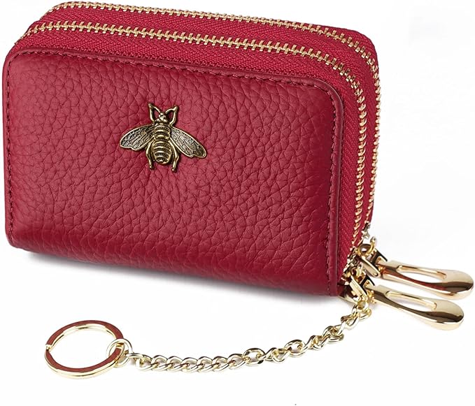 imeetu RFID Credit Card Holder, Small Card Wallet Women, Leather Card Case | Genuine Leather Women's Card & id Cases, Change Coin Purse with Zipper Keychain id Window, 20 Colors & 3 Styles, Daily, Gifts by imeetu