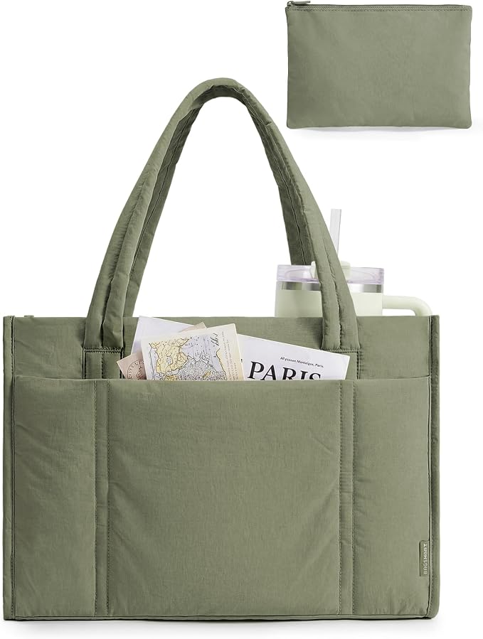 BAGSMART Tote Bag for Women, Puffy Work Tote Bag with Zipper, Quilted Large Teacher Bag for Work, Travel by BAGSMART