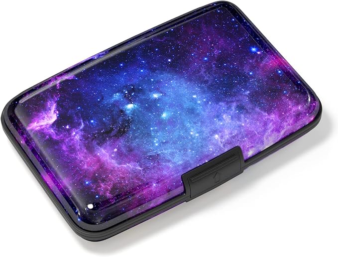 Credit Card Holder, Mini Aluminum Card Wallet RFID Blocking Slim Metal Hard Card Case for Women Men, Galaxy by Atufsuat