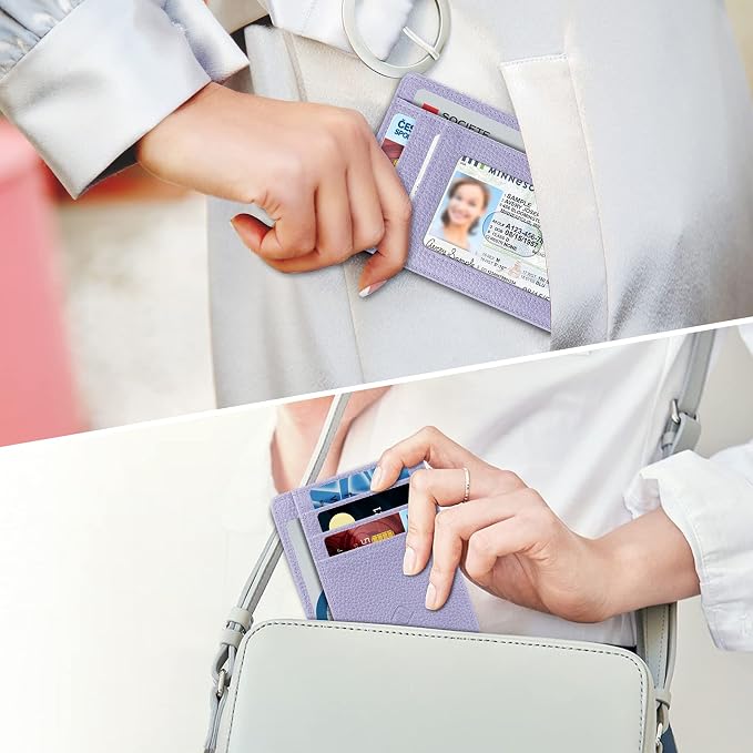 FINTIE Slim Front Pocket Wallet, RFID Blocking Credit Card Holder | Minimalist Card Cases with ID Window for Men Women, Lilac Purple - Image 5