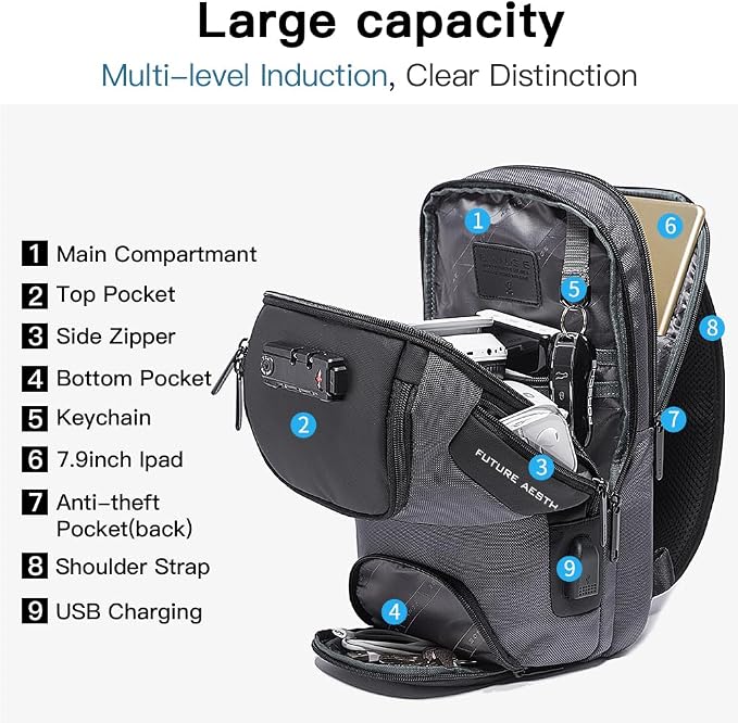 BANGE Men's Sling Backpack - Waterproof Crossbody Bag, Multi-Purpose Shoulder Bag - Image 2