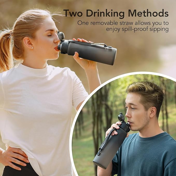 TakeToday Collapsible Water Bottles 32oz, Foldable Travel Water Bottle, BPA Free, Silicone Water Bottle Leakproof for Hiking, International Travel, Outdoors - Image 6