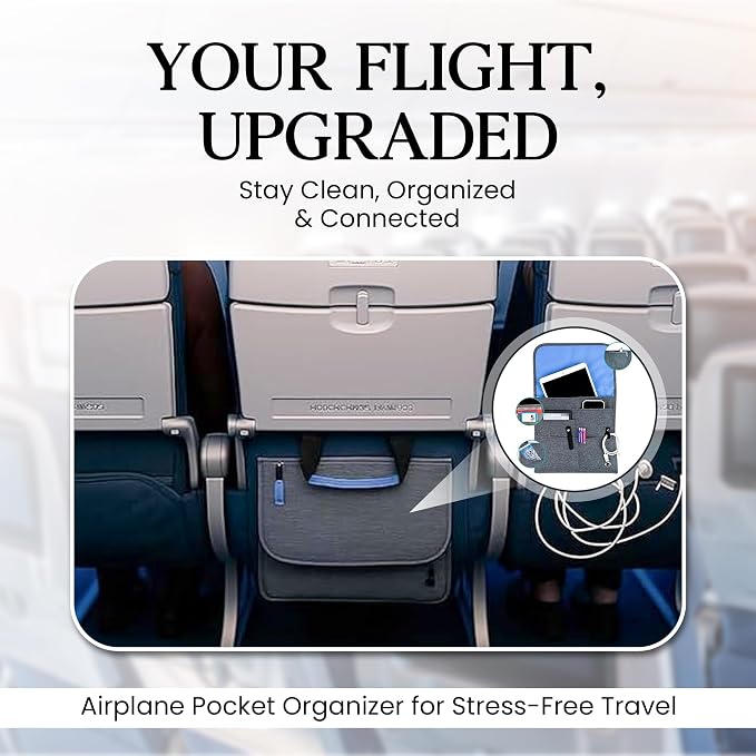 Airplane Pocket Organizer | Tray Table Cover | In Flight Seat Back Organizer Bag | Commuter Essential Travel Bag | Media Pouch For Flying | Travel Gift | Attaches To Luggage - Image 2