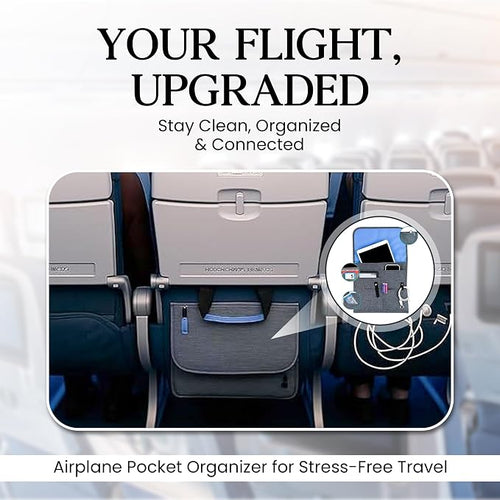 Airplane Pocket Organizer | Tray Table Cover | In Flight Seat Back Organizer Bag | Commuter Essential Travel Bag | Media Pouch For Flying | Travel Gift | Attaches To Luggage - Image 2