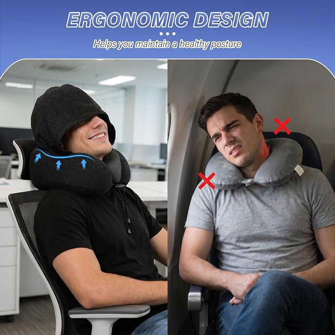 Airplane Neck Pillow with Outer Box–Memory Foam U-Shape, Supportive for Sleep, Adjustable Support Clasp. Midnight Black. Outer Box Buckle Saves Luggage Space - Image 7