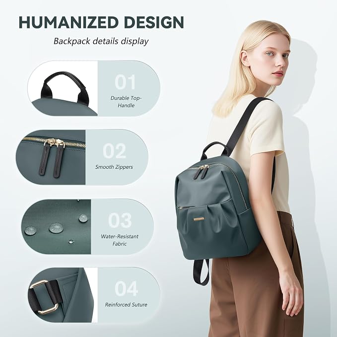 Small Backpack for Women, Cute Backpack Casual Work Daypack Purse for College Travel, fit 9.7 Inch, Dark Green - Image 4