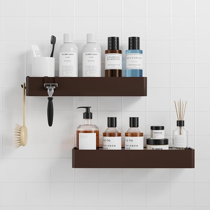 Kitsure Shower Caddy Adhesive, Stylish Shower Organizer, XX-Large, Brown | 2 Pack Shower Shelf for Inside Shower, 100% Rustproof Metal Shelves, No-Drill Bathroom Organizers and Storage by Kitsure