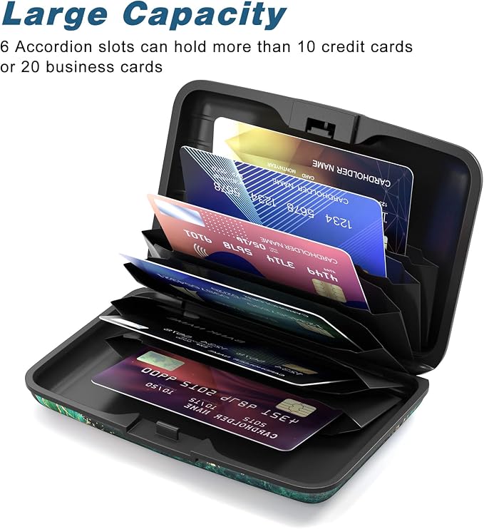 Credit Card Holder, Mini Aluminum Card Wallet RFID Blocking Slim Metal Hard Card Case for Women Men, Green Black Marble - Image 4