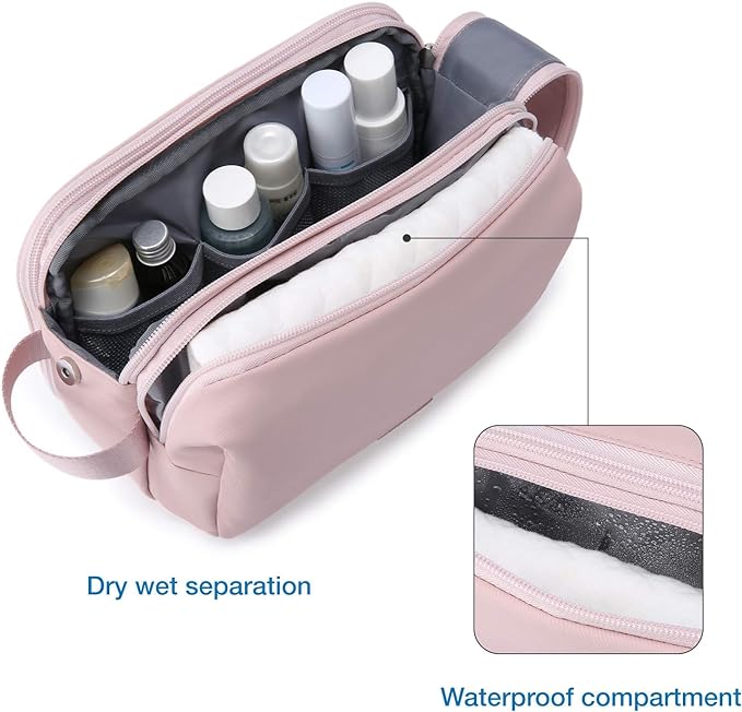BAGSMART Toiletry Bag for Men, Travel Toiletry Organizer Dopp Kit Water-resistant Shaving Bag for Toiletries Accessories, Door Room Essentials,Pink-medium - Image 3