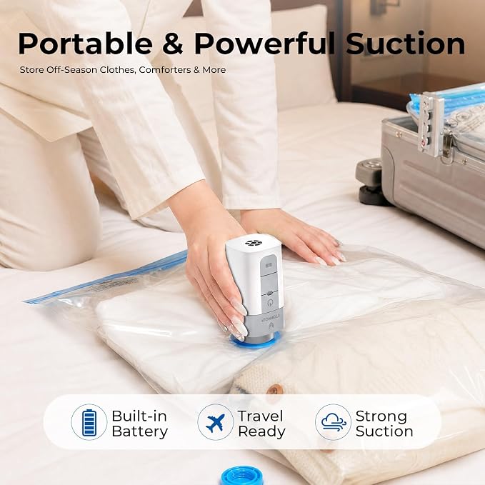 ETENWOLF 15 Combo Vacuum Storage Bags for Travel with Wireless Pump | Vacuum Seal Bags for Clothing Travel, Compression Packing Bags for Clothes and Blankets, Space Saver Bags in Carry-On Sizes - Image 5