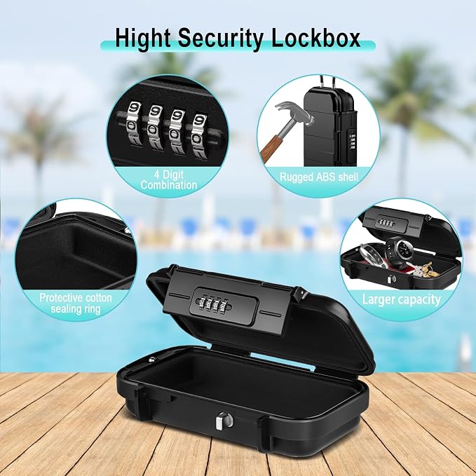 BKNOOU Portable Travel Safe with Removable Chain, Anti-Theft Beach Safe Box, Waterproof Combination Lock Box for Travel, Dorm, Beach, Hotel, Car, Home, Office - Image 6