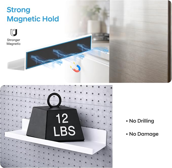 2 Pack 13.5" Metal Magnetic Bookshelf for Whiteboard, Strong Reusable Magnetic Display Shelf, Holds up to 12 lbs, Storage Organizer for Classroom, Kids Room, Office, Kitchen & Garage - Image 3