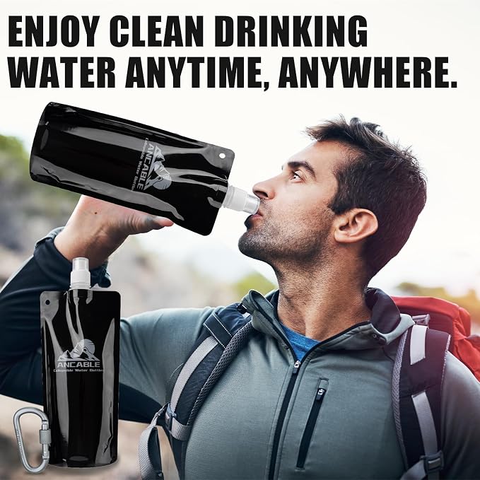Ancable 17oz Collapsible Water Bottles, 3-Pack Reusable Travel Foldable Water Bottles for Hiking Camping Running Bike, BPA-Free Water Bottle - Image 2