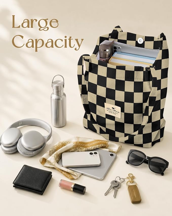 Miss Adola Designer Corduroy Tote Bag for Women | 3 Magnetic Buckles, Aesthetic Pattern, Reusable, Soft, Roomy Carry for Work, Travel, Grocery Runs - Image 6