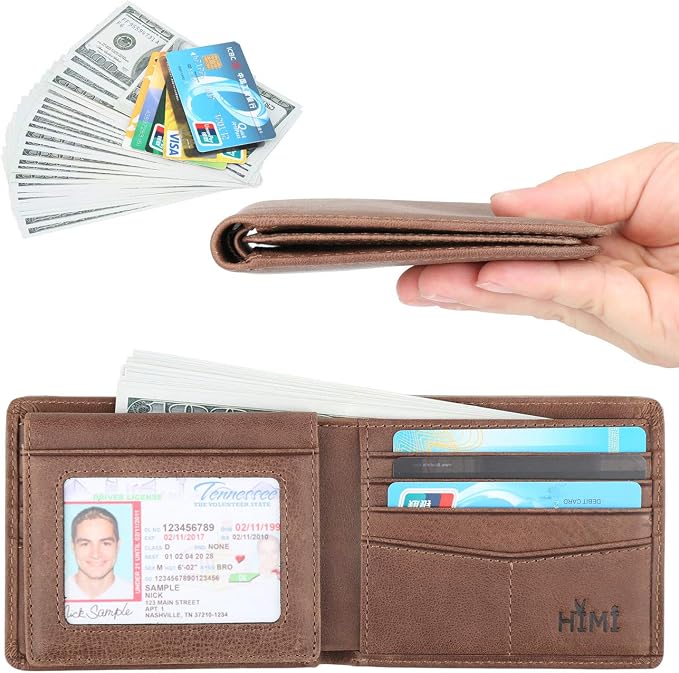 HIMI Wallet for Men-Genuine Leather RFID Blocking Bifold Stylish Wallet With 2 ID Window - Image 2