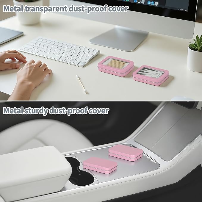 HAOGUAGUA 4 Pcs Travel Containers - Qtip Travel Case and Floss Pick Holder Box, Portable Cotton Swab Organizer Dispenser with Dustproof Lid for Hair Ties Cotton Pad jewelry Small Items (Pink) - Image 5