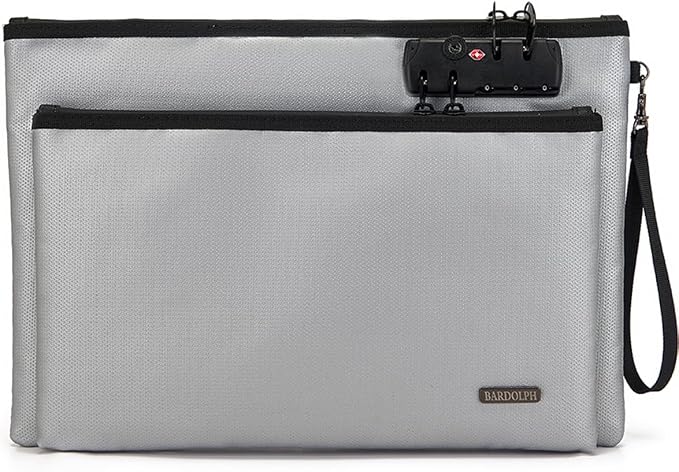 Fireproof Document Bag, Fireproof Money Bag with Lock and Zipper for Cash, FireproofBag Money Pouch, Fire Safe CashBag BankerBag, Notary Supplies (silvery, Large) by BARDOLPH